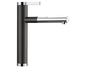 Bateria kuchenna Blanco Linee-S Silgranit-Look Czarny/Chrom, wyciągana wylewka