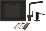 Czarny zestaw Franke KNG 110-52 + Bateria Active Twist + Dozownik Active SM + Deska GRATIS
