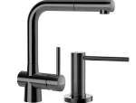 Bateria Schock Laios Gunmetal połysk wyciągana wylewka + dozownik Samo Gunmetal połysk