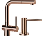 Bateria Schock Laios Copper wyciągana wylewka + dozownik Samo Copper