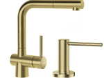 Bateria Schock Laios White Gold wyciągana wylewka + dozownik Samo White Gold