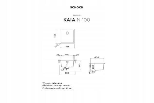 Zlewozmywak podwieszany Schock KAIA N-100 Berry CRISTADUR STUDIO