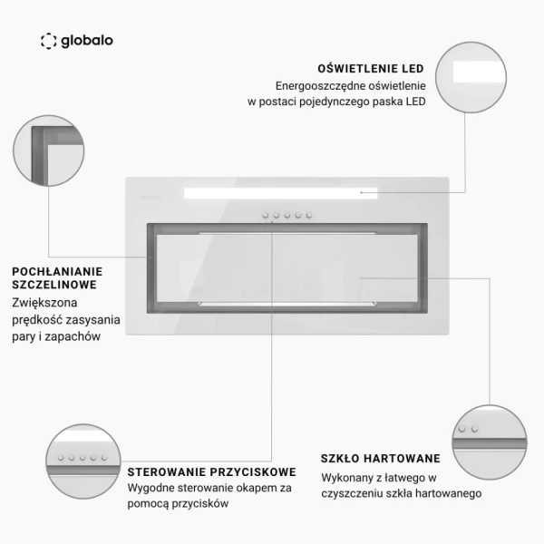 Okap kuchenny podszafkowy Globalo Senturo 60.3 White 60 cm