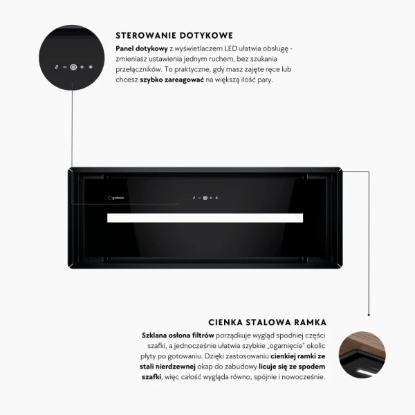 Okap kuchenny podszafkowy Globalo Pinelio 80.1 Black 80 cm