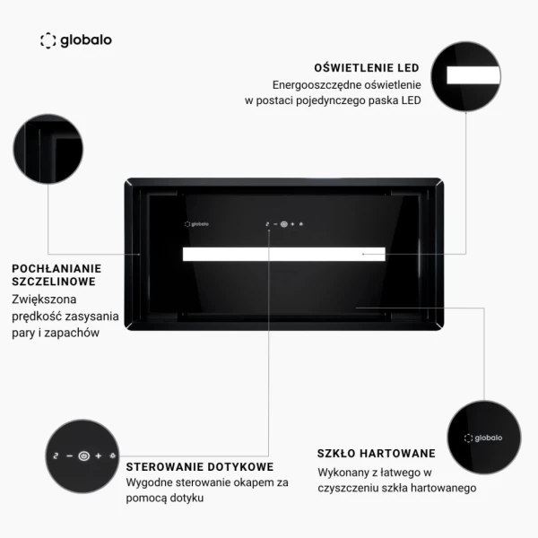 Okap kuchenny podszafkowy Globalo Pinelio 60.1 Black 60 cm