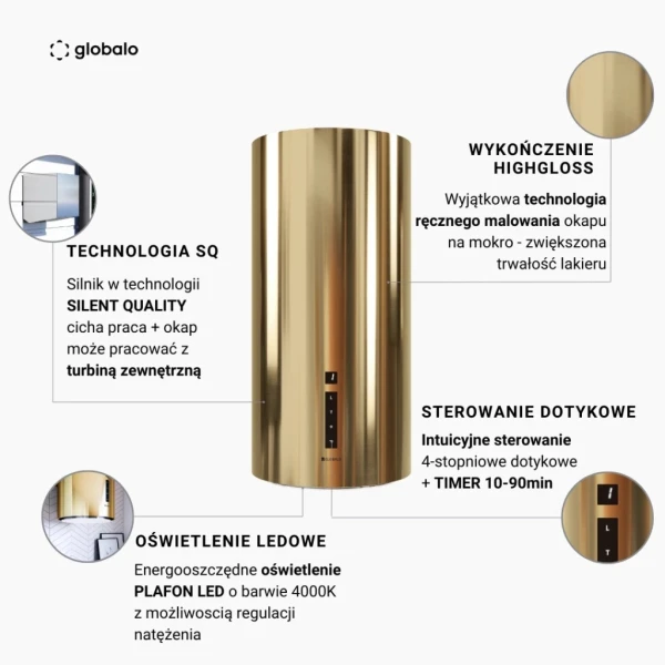 Okap kuchenny przyścienny Globalo Heweno 39.3 Light Gold