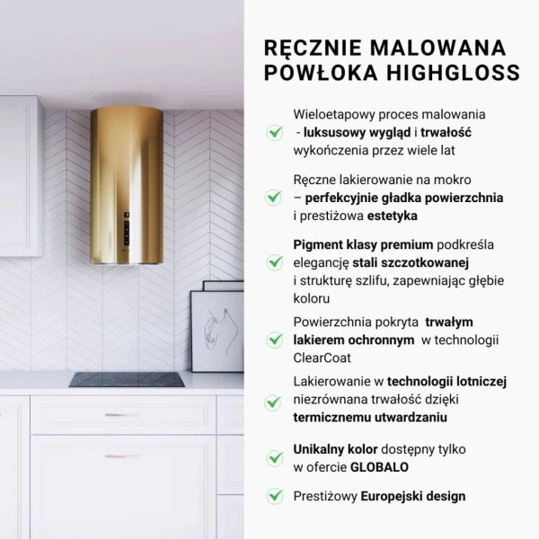 Okap kuchenny przyścienny Globalo Heweno 39.3 Light Gold