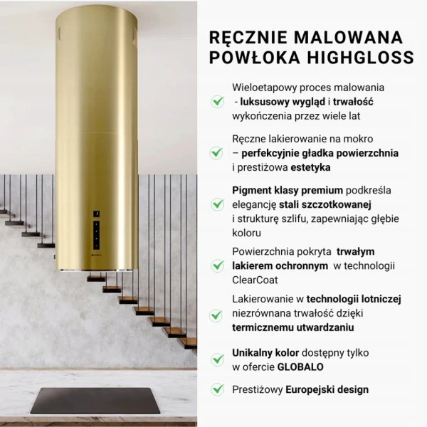 Okap kuchenny wyspowy Globalo Heweno Isola 39.2 Light Gold Mat