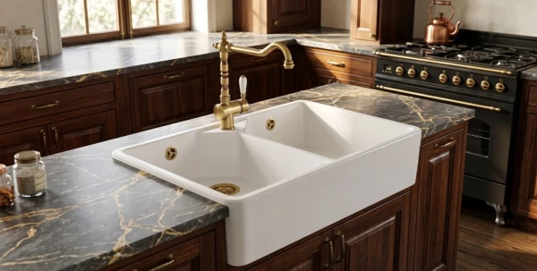 Zlewozmywak farmerski Sonra Belfast Double Crystal White 58 Ceramiczny