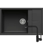 Zlewozmywak nakładany Elleci Unico 310 G40 Granitek Nero + Bateria kuchenna Elleci C02 G40 Full Black z wyciąganą wylewką