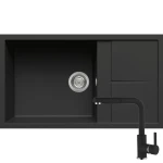 Zlewozmywak nakładany  Elleci UNICO 410 G40 Granitek Nero + Bateria kuchenna Elleci C02 G40 Full Black z wyciąganą wylewką
