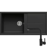 Zlewozmywak nakładany  Elleci UNICO 480 G40 Granitek Nero + Bateria kuchenna Elleci C02 G40 Full Black z wyciąganą wylewką